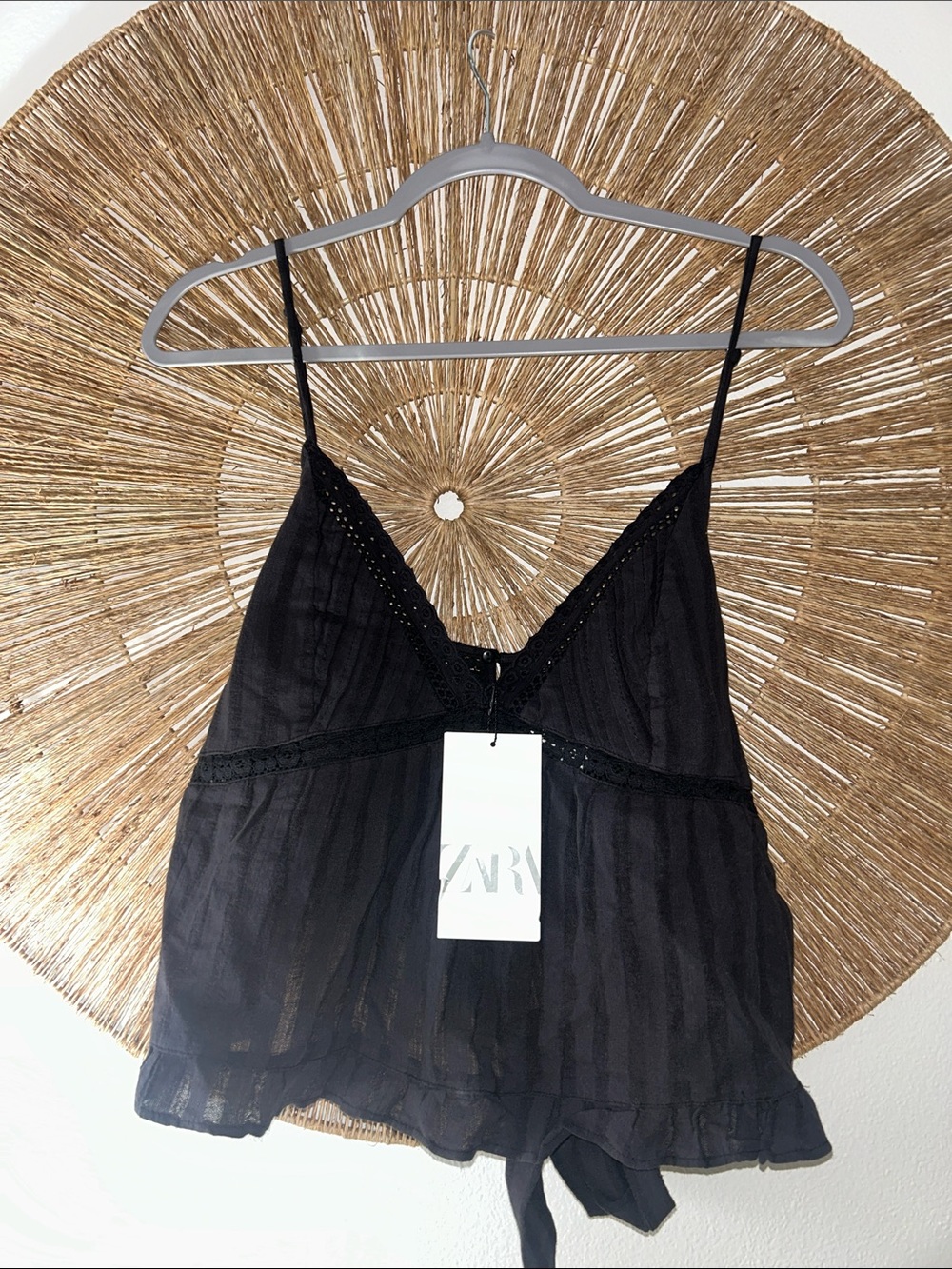 ZARA Black Lace-Trim V-Neck Spaghetti Strap Camisole